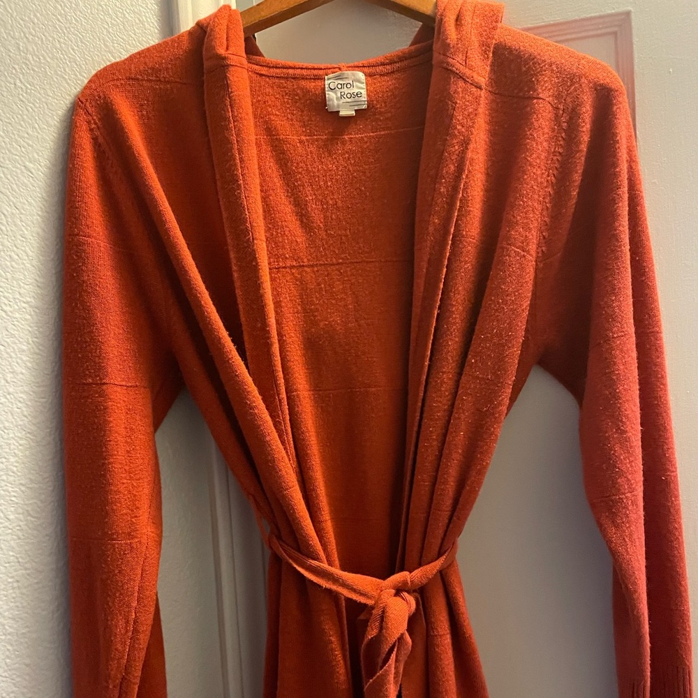 Hooded open front cardigan w/ belt Sz L